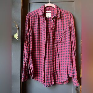Women’s American Eagle Soft Flannel Blue Red Check Button Up Shirt XS